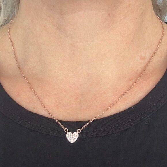 Kate Spade Signed CZ Pave Heart Mini Pendant Necklace in Rose Gold tone Metal - Picture 6 of 6